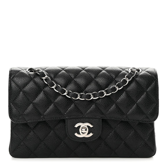 Caviar Quilted Small Double Flap Black