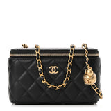 Lambskin Quilted Small Pearl Crush Vanity Case With Chain Black