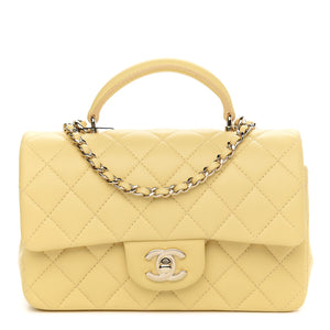 Lambskin Quilted Mini Top Handle Rectangular Flap Yellow