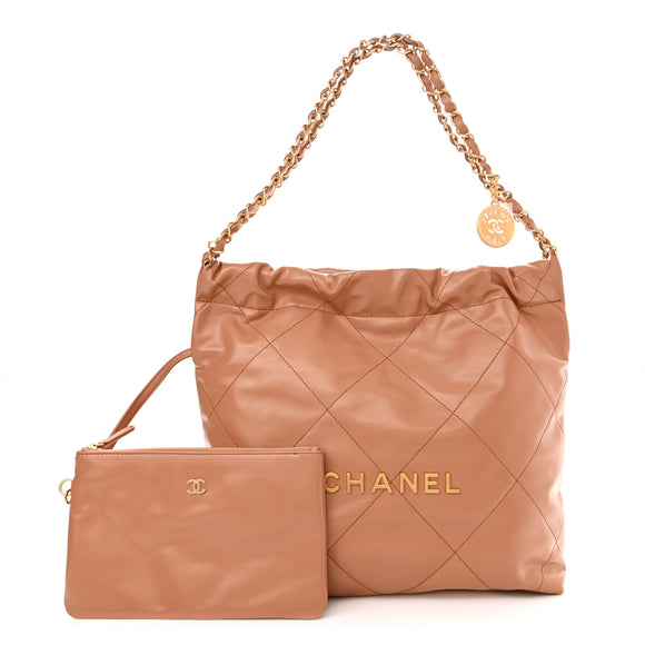 Shiny Calfskin Quilted Medium Chanel 22 Camel