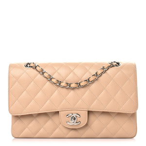 Caviar Quilted Medium Double Flap Beige