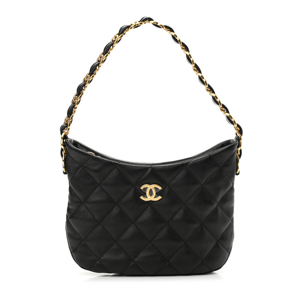 Lambskin Quilted CC Links Hobo Black