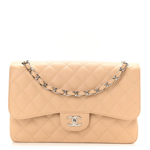 Caviar Quilted Jumbo Double Flap Beige Clair