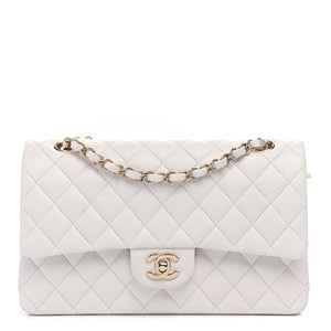 Caviar Quilted Medium Double Flap White