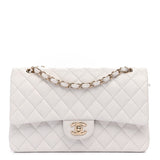 Caviar Quilted Medium Double Flap White