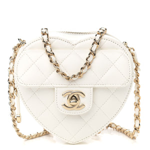 Chanel White Lambskin CC in Love Heart Clutch with Chain