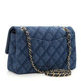 Printed Denim Quilted Medium Double Flap Dark Blue