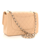 Caviar Quilted Jumbo Double Flap Beige Clair