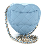 Lambskin Quilted CC In Love Heart Clutch With Chain Light Blue