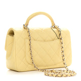 Lambskin Quilted Mini Top Handle Rectangular Flap Yellow