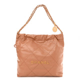 Shiny Calfskin Quilted Medium Chanel 22 Camel