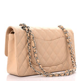 Caviar Quilted Medium Double Flap Beige