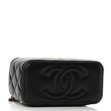 Lambskin Quilted Small Pearl Crush Vanity Case With Chain Black