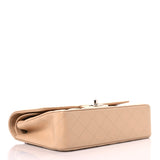 Caviar Quilted Medium Double Flap Beige