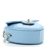 Lambskin Quilted CC In Love Heart Clutch With Chain Light Blue