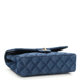 Printed Denim Quilted Medium Double Flap Dark Blue