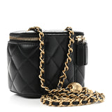 Lambskin Quilted Pearl Crush Mini Vanity Case With Chain Black