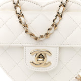 Lambskin Quilted CC In Love Heart Clutch With Chain White