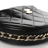 Lambskin Quilted Chain Around Pouch Hobo Black