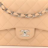 Caviar Quilted Jumbo Double Flap Beige Clair