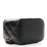 Lambskin Quilted Pearl Crush Mini Vanity Case With Chain Black