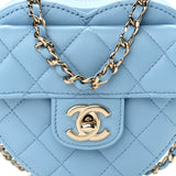 Lambskin Quilted CC In Love Heart Clutch With Chain Light Blue