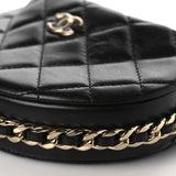 Lambskin Quilted Chain Around Pouch Hobo Black