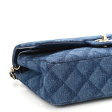 Printed Denim Quilted Medium Double Flap Dark Blue