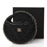 Lambskin Quilted Chain Around Pouch Hobo Black