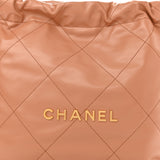 Shiny Calfskin Quilted Medium Chanel 22 Camel