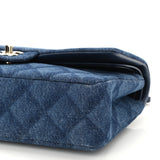 Printed Denim Quilted Medium Double Flap Dark Blue