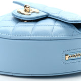 Lambskin Quilted CC In Love Heart Clutch With Chain Light Blue