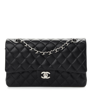 Lambskin Quilted Medium Double Flap Black