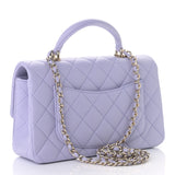 Lambskin Quilted Mini Handle Rectangular Flap Light Purple