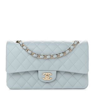 Caviar Quilted Medium Double Flap Light Blue