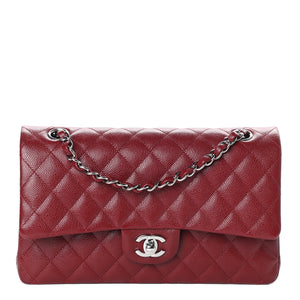 Caviar Quilted Medium Double Flap Burgundy Red