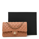 Lambskin Quilted Medium Double Flap Brown