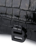 Shiny Calfskin Crocodile Hourglass Top Handle Black