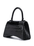 Shiny Calfskin Crocodile Hourglass Top Handle Black