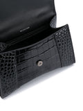 Shiny Calfskin Crocodile Hourglass Top Handle Black