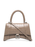 Shiny Calfskin Crocodile Hourglass Top Handle Taupe