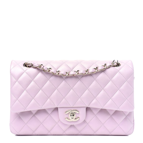 Lambskin Quilted Small Flap Iridescent Pink