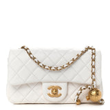 Lambskin Quilted Mini CC Pearl Crush Rectangular Flap White