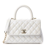 Caviar Quilted Small Coco Handle Flap White