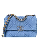 Denim Quilted Medium Chanel 19 Flap Blue