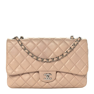 Lambskin Quilted Jumbo Chanel 3 Flap Beige