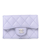 Caviar Quilted Flap Card Holder Wallet Light Purple