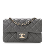 Lambskin Quilted Mini Rectangular Flap Dark Grey