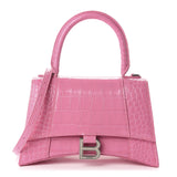 Shiny Calfskin Crocodile Hourglass Top Handle Pink