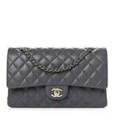 Lambskin Quilted Medium Double Flap Dark Grey